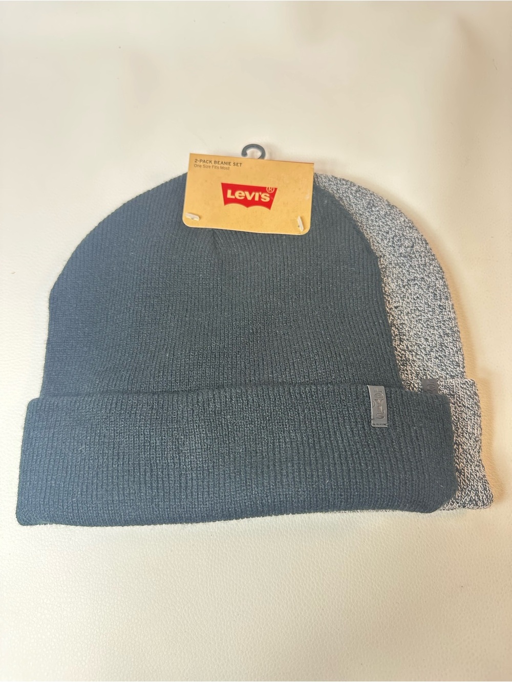 2 PACK NEW LEVI STRAUSS BACK PATCH KNIT CAP/BEANIE HAT BLACK & GRAY/WHITE